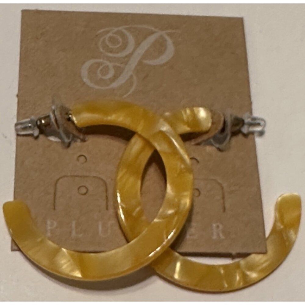 Plunder Design Yellow Acrylic Hoop Earrings Pierced Ears Jewelry Beach Boho
